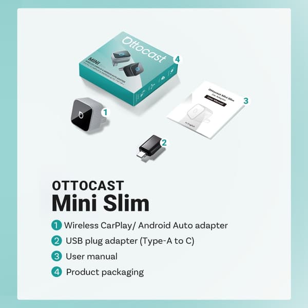 Ottocast Mini Slim CP88-T2 SILVER – Trådløs CarPlay & Android Auto-adapter