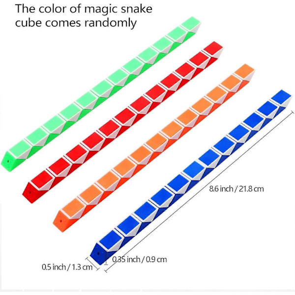 Terning Legetøj - Sæt med 4, 12 Stykker, 24 Blokke - Magisk Speed Cube / Slange Cube Puslespil / Magisk Slange Cube - 3D IQ Legetøj til Børn og Voksne
