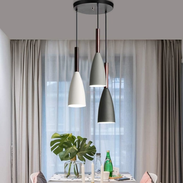 Moderne Nordisk Aluminium Loftlampe Nordisk Træhængelampe Køkken Stue Belysning (3 i 1)
