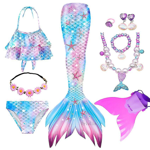 Fantasifulla Barn Mermaid Svansar För Simning För Flickor Halloween Cosplay Kostymer Den Lille Sjöjungfrun Baddräkt Badkläder Pool 110 ( 3-4T) Set115