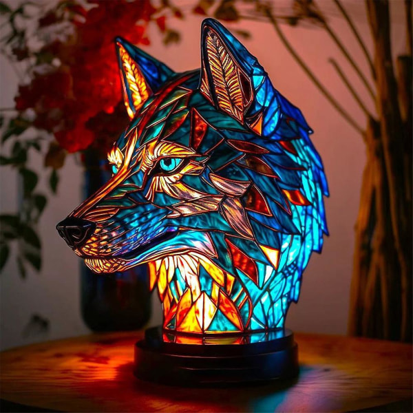 Retro Stained Glass Dyre Bordlampe wolf