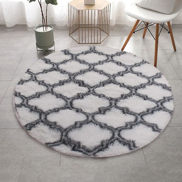 Runde tepper Myke Komfortable Fluffy Shaggy Høyhaug Tepper For Stue Soverom ST01 White Diameter 40cm