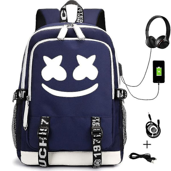 Dj Marshmello Ryggsäck Luminous Usb Laddningsbar Ryggsäck Student Skola Väska Z Style 3