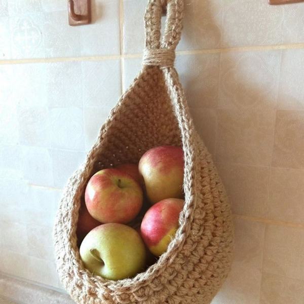 3-pack väggmonterade frukt- och grönsaks korgar, Jute hängande förvaringskorg, Handvävd förvaringskorg, För grönsaker, frukt, verktygBY A-B-C
