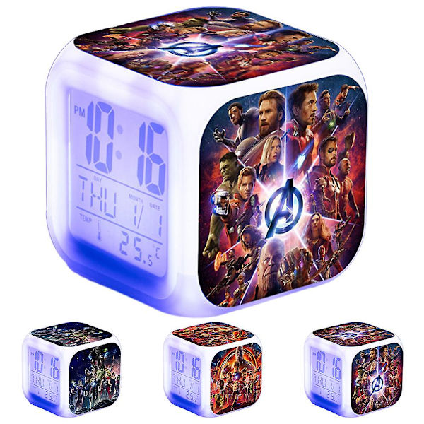 Marvel The Avengers Tryckt Digital Termometer Väckarklocka 7 Färger Byter Superhjälte Nattlampa Sängbordsklocka Heminredning Barnleksak PresenterBY C