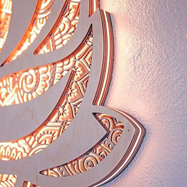 Lotusblomst Mandala Yoga Rom Kunst Vegglampe I Tre Med Dimmer - Perfekt For Avslapping Og Dekorasjon-hao
