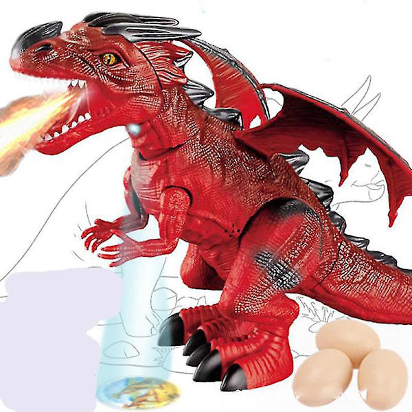 Dinosaur Legetøj Elektrisk Kan Gå Og Lægge Æg Ildåndende Sprøjt Projektion Flyvende Drager Vokal Overlord  [DmS] Red