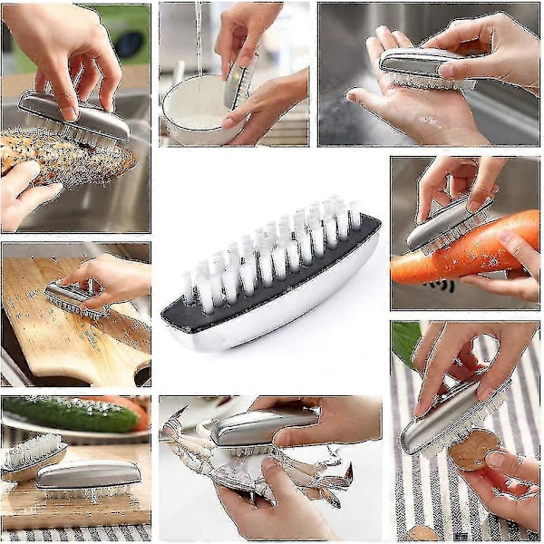 2x Nagelborste i Rostfritt Stål, Nagelborste med Hårda Borst, Nagelrengöringsskrubb -ayane