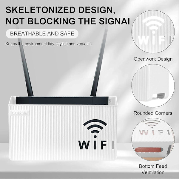 WiFi Router Opbevaringsboks, Væghængt WiFi Opbevaringsboks, Router Opbevaringsshelf, Opbevaringsbokse Shelf til Soveværelse Stue