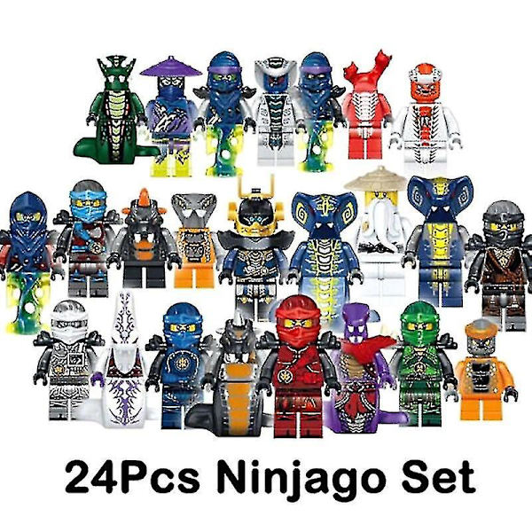 Sæt med 24 stk. Ninja Minifigurer Kai Jay Sensei Wu Master Byggeklodser Legetøj