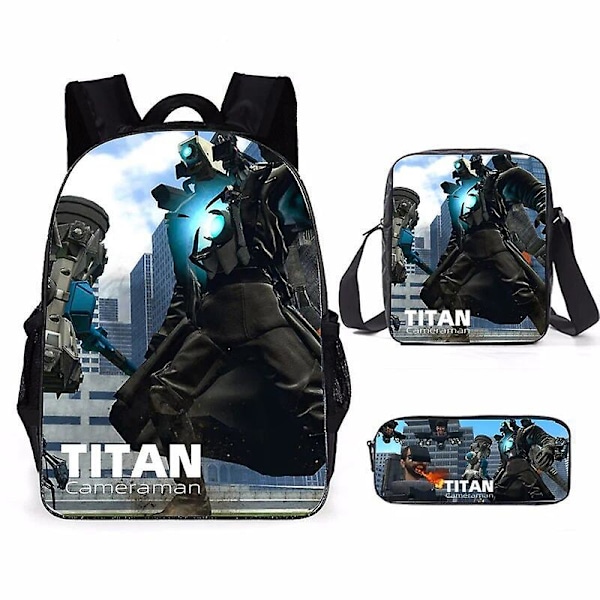 3pcs Set Skibidi Toilet Mochila Titan Cameraman Backpacks Bookbag Students School Bags Anime Kid Laptop Rucksack Shoulder Bag