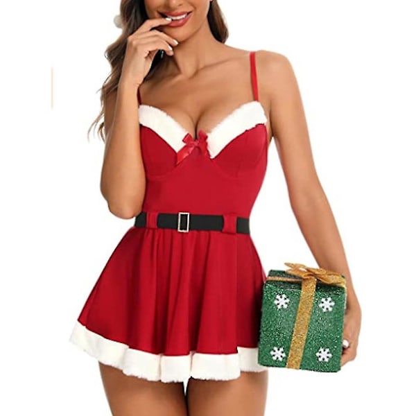 Kvinder Jul Fancy Dress Voksne Sexet Kostume Fru Julemand Cosplay Fest Xmas Mini Kjoler Red L