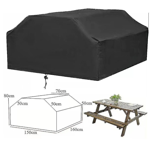 Vattentät picknickbordsöverdrag Klassisk svart vinddammskydd Anti-uv-överdrag för fester picknick och camping 185*150*80cm