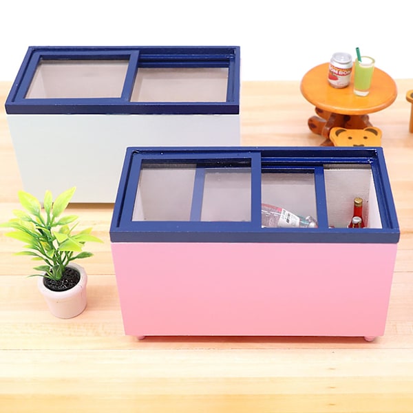 1:12 Imitation Kylskåp Realistisk Simulerad Söt Rollspel Dockhus Mini Kylskåp Leksak för Underhållning Pink