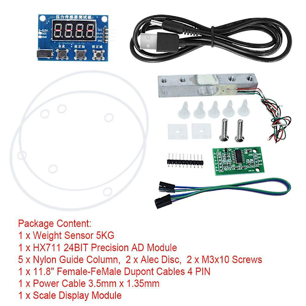 HX711 Viktsensormodul Kit Digital Lastcell Viktsensor A/D Modul 5KG Vågskala för , Vågskala Dis