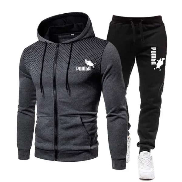 Efterår Vinter Discovery Herre Dragt Nye Sports Trykte Hoodie Sæt Mænd Luksus Fleece Zip Casual Designer Sportswear Dragter GRAY L