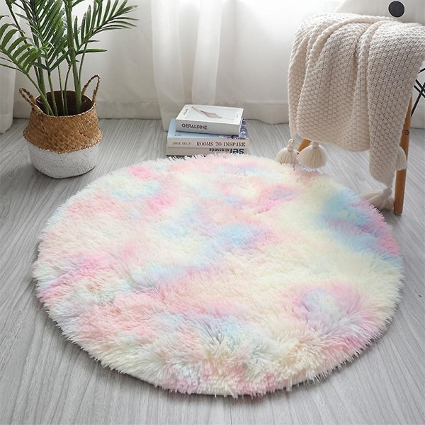 Rundt teppe mykt behagelig fluffy shaggy høyt teppe for stue soverom Rainbow Diameter 160cm