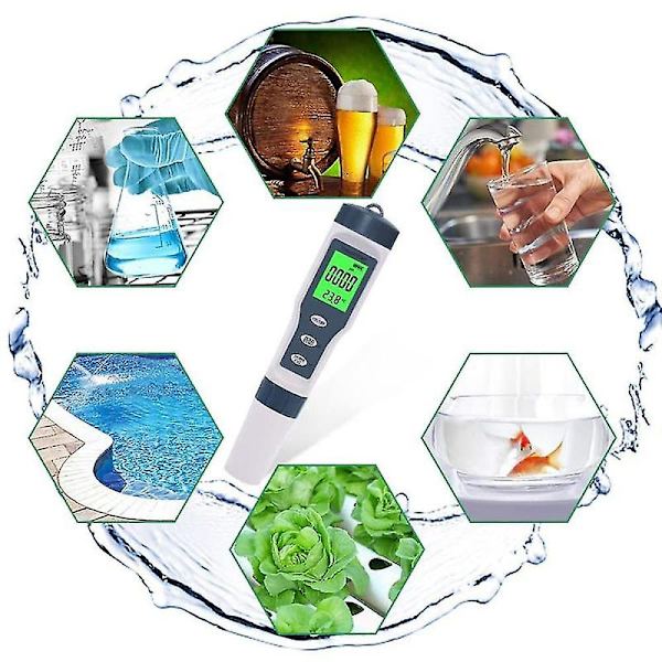 Digital pH-måler med automatisk temperaturkompensation, 3 i 1 pH/termometer, 0,01 opløsning pen-tester, Wat