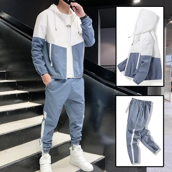 Herre Treningsdress Casual Joggere Hette Sportsklær Jakker Og Bukser 2 Deler Sett Hip Hop Løpesportsdress white S