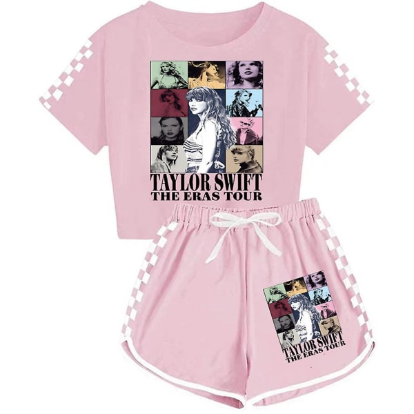 Kids Taylor Swift The Eras Tour Sommar T-Shirt Toppar Shorts Set Flickor PJs Loungewear Träningsoverall Outfits [DM] Pink 9-10 Years