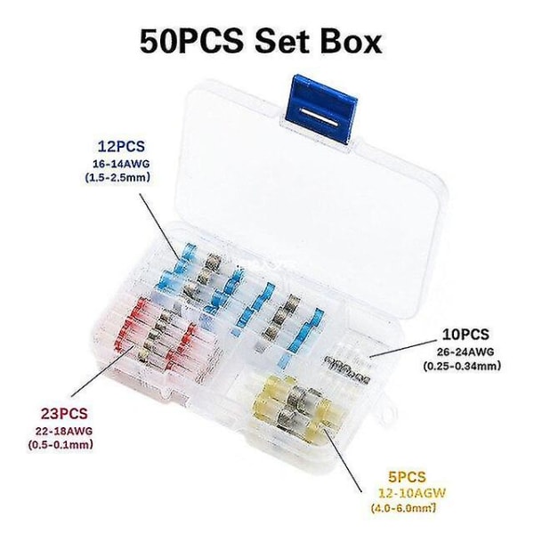 50 stk Varmekrympende Butt Crimp Terminal Vandtæt Loddet Tætning Elektrisk Butt Connector Wire Cable Gland Terminal Kit