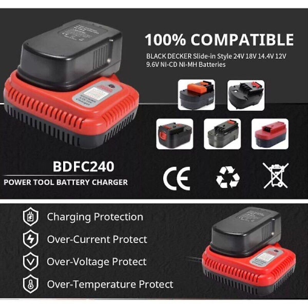 Batterilader Plug Bdfc240 Kompatibel med 9.6v-24v Hurtig Batterilader for Black&decker Hpb18 Hpb18-ope Nicd Nimh BatteriBY AU Plug