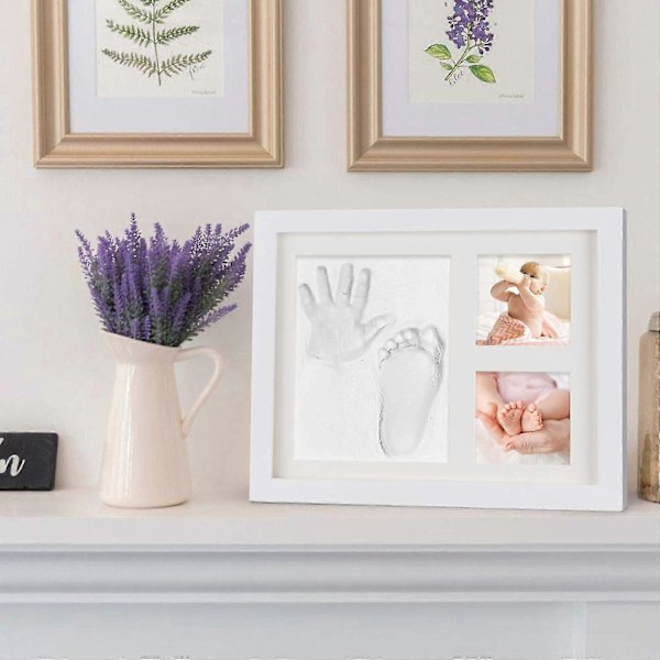 Baby Handavtryck och Fotavtryck, Baby Träram med Gipsavgjutning, Hand- och Fotavtryck i Gips