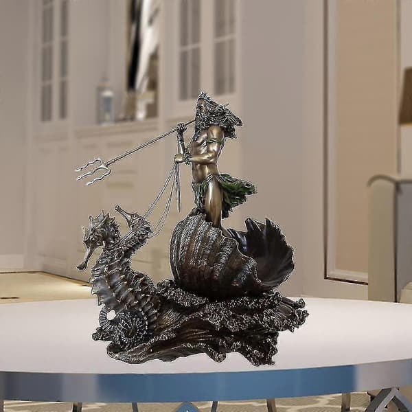 Poseidon Gresk Havets Gud Statue Resin Art Neptun På Sjøhest Figur