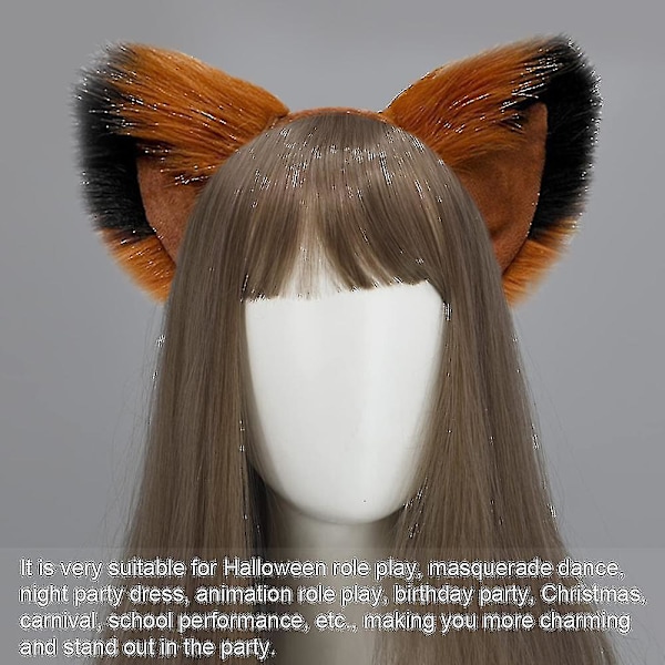 Rävsvans och -öron, katt-varg-tvättbjörnsöron-svansset, djurpäls svans, öron pannband, halloween juldräkt Camel black black
