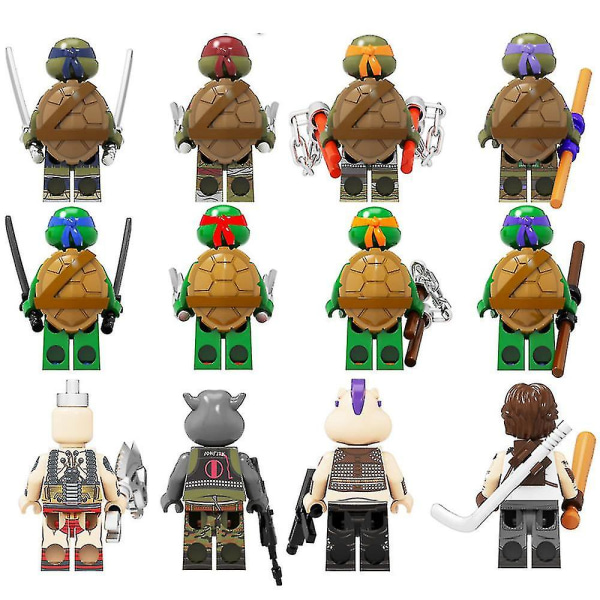 12 stk Byggeklodser Legetøj Teenage Mutant Ninja Turtles Serie Figur Raphael Leonardo Michaelangelo Donatello Minifigur Samlet Mini Bygge Bl