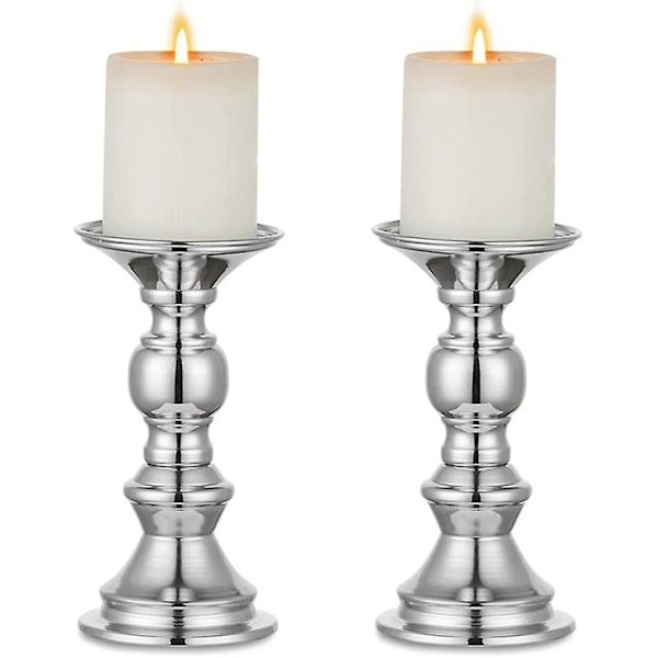 Silver Pillar Candle Holder, Wedding Centerpiece Metal Candle Holder for 50mm Candle Holder Decorations, 2 Pieces