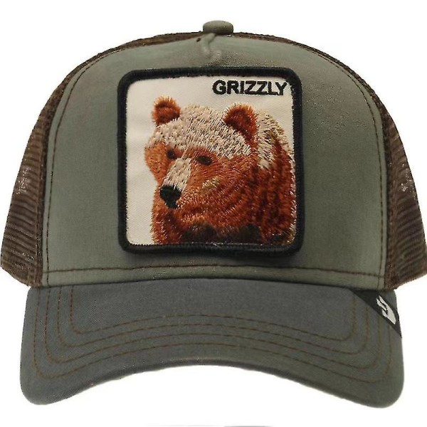 Farm Animal Trucker Baseball Cap Hatt Mesh Style Män Kvinnor Hip Ho Grizzly Green