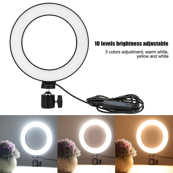 6 tommer LED Ring Light Living Broadcast Selfie Fill Lamp Dæmpbar 3 Lystilstande [DB]
