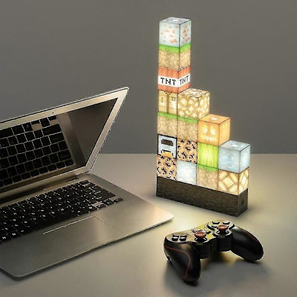 Minecraft Blockbyggnadslampa 16 Ommöblerbara Ljusblock Och Bedrock-Bas Minecraft Sovrumstillbehör Lampa Nattlampa Presenter
