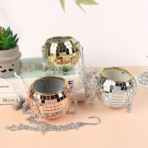 Disco-pallo riippuva kukkaruukku sisäkasveille, riippuva kukkaruukku Rose Gold