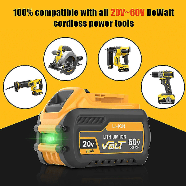 Til Dewalt Flexvolt 20v/60v Max Batteri 9ah Dcb609 Lithium-ion Dcb606 Dcb612 Dcb609 Dcb205 Dcb200 Dcb182 Batteri Til Dewalt 20vBY 15W Work Light