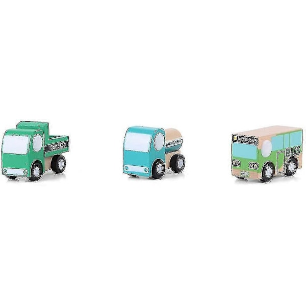 12 Stycken Träfordon Set Barn Cartoon Leksaksbil Tidig Utbildning Leksak -t