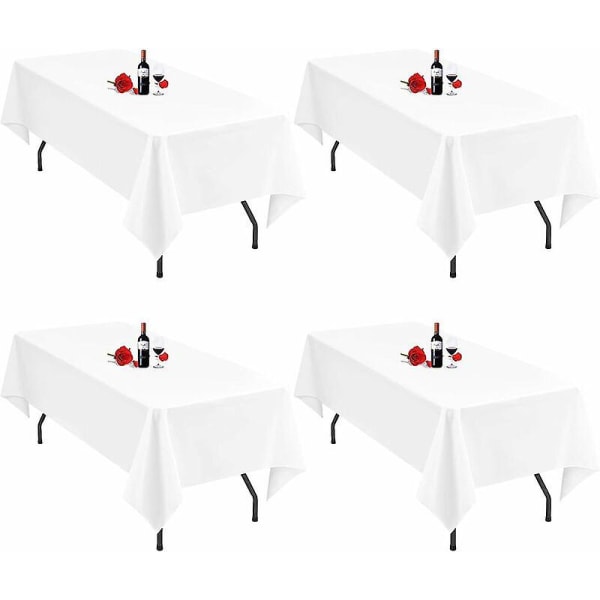 Set of 4 White Tablecloths for Rectangular Tables 140 x 250cm Rectangle White Tablecloth Table Linen Polyester Fabric Washable White Tablecloths for W