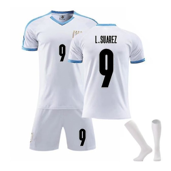 2022 Nye Børns Fodboldtrøje 9# L.suarez 21# E.cavani Fashion Shorts Fodboldtrøjer Sæt Beskyttende Strømper/sæt 9 White 24