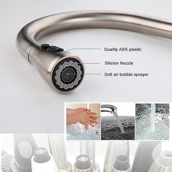 Keittiöhanan suihkupää, vedettävä suihkupää, G1/2-hana 02 Chrome