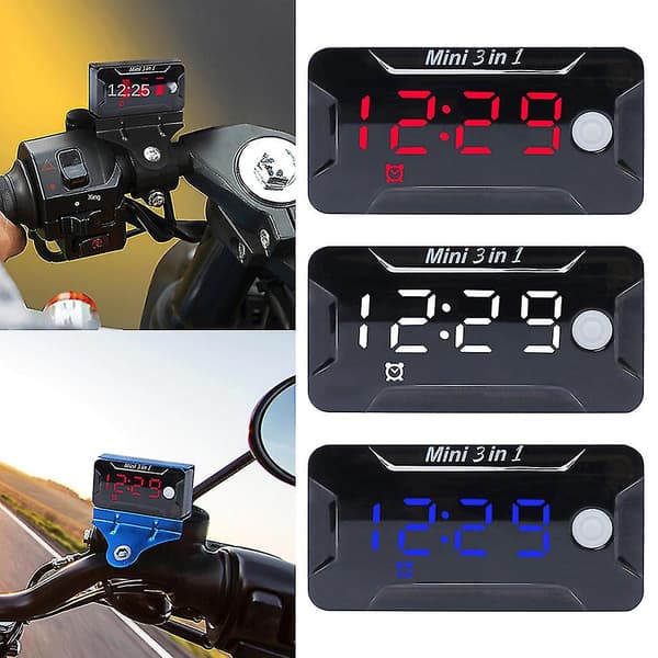 Vanntett digital tidsklokke & termometer & spenningsvoltmeter motorsykkel Blue