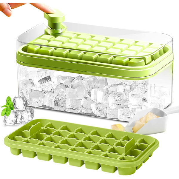 SDIGV Isbitbricka med lock och behållare, 2-pack för frys, 64 st isbitform (grön) Green