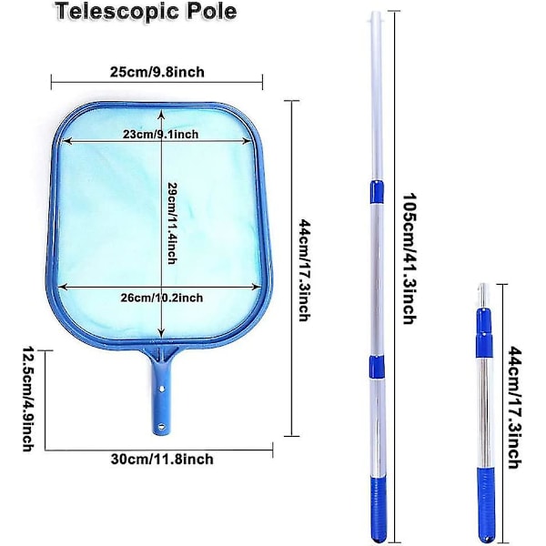 Pool Skimmer Net med 17-41 tommer Teleskopstang Blad Skimmer Mesh Rake Net til Spa Dam