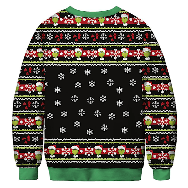 Par-Sweatshirt med Grinch-print til par - Crew Neck Ugly Sweater til kvinder og mænd - Langærmet grøn monster pullover jumper top A 3XL