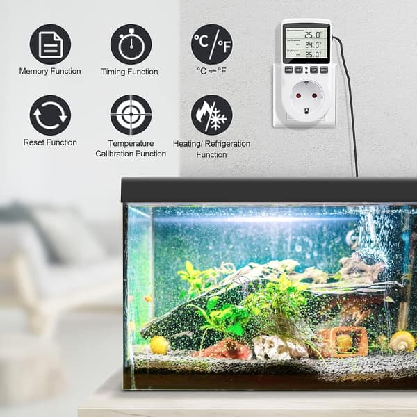 230 V temperaturkontroll med sensor, digital termostatkontakt med LCD-display [DB]