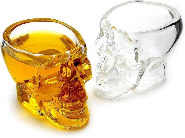 2 stk. Shotglas med kraniedesign, 60 ml kapacitet, 4 mm tykt glas