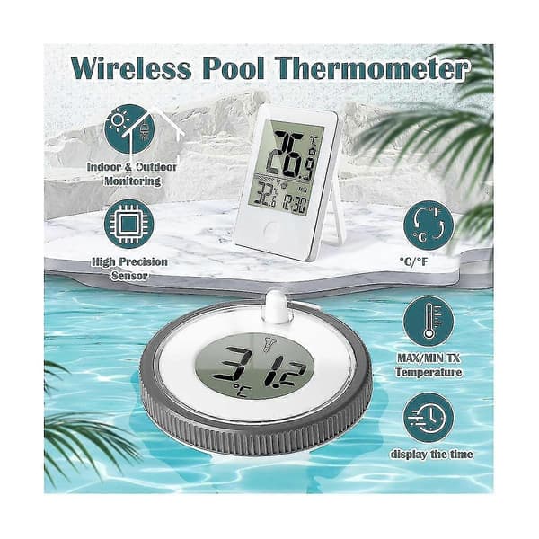 Trådlös Pooltermometer Flytande Lättläst, Digital Pooltermometer Vattentät, För Simbassäng