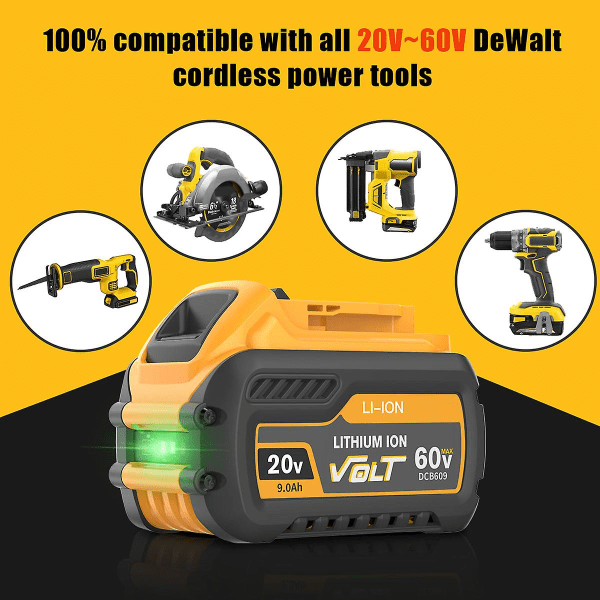 Til Dewalt Flexvolt 20v/60v Max batteri 9ah Dcb609 Lithium-ion Dcb606 Dcb612 Dcb609 Dcb205 Dcb200 Dcb182 Batera til Dewalt 20v Single Port Charger