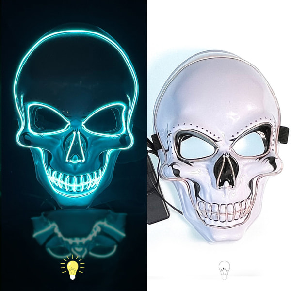 LED-naamio 3 valaistustilalla Hohtava pelottava kallokasvonaamio Halloween-cosplay-lomajuhliin Jäänsininen valo