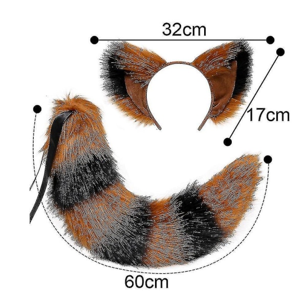 Rävsvans och -öron, katt-varg-tvättbjörnsöron-svansset, djurpäls svans, öron pannband, halloween juldräkt Camel black black